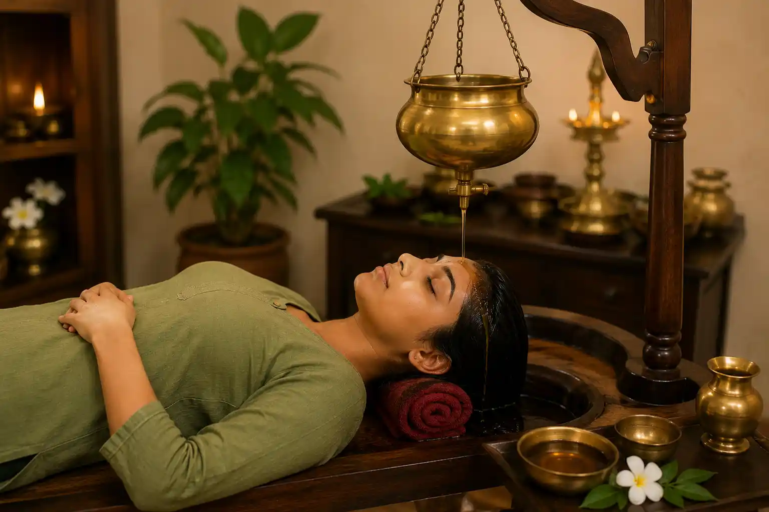 Shirodhara therapy at Ayutirth Ayurved & Panchkarma Hospital in Gota Ahmedabad